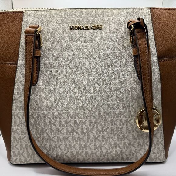 Michael Kors Handbags - EUC Michael Kors Charlotte Tote Bag Cream and Brown with Signature Monogram